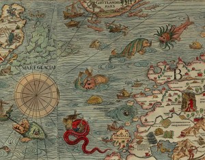 Olaus Magnus sitt Nordenkart fra 1539. I havet utenfor Nordlands-kysten bor det kanskje flere monstre? 