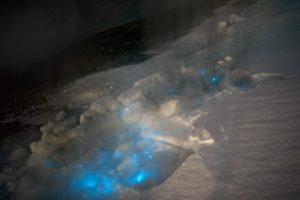 Morild (dinoflagellater) synlig gjennom havisen. Foto Geir Johnsen, NTNU